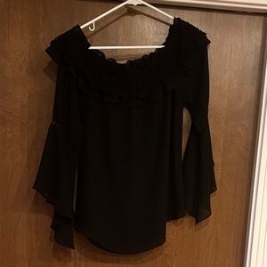 White House Black Market Women's 3/4 sleeve ruffle neck peasant blouse size S